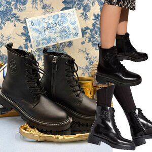 🆕 TORY BURCH 🧿 NWOB Miller Lug Sole Boots, Black Leather - Sz 6